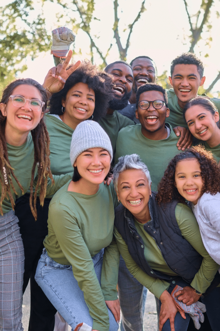 Diverse group of non-profit volunteers outdoors - communication systems for non-profit organizations